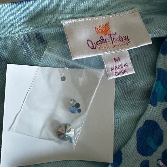 QUACKER FACTORY | Blue Animal Print Cardigan NEW Medium Bling Button Sweater - Picture 2 of 9